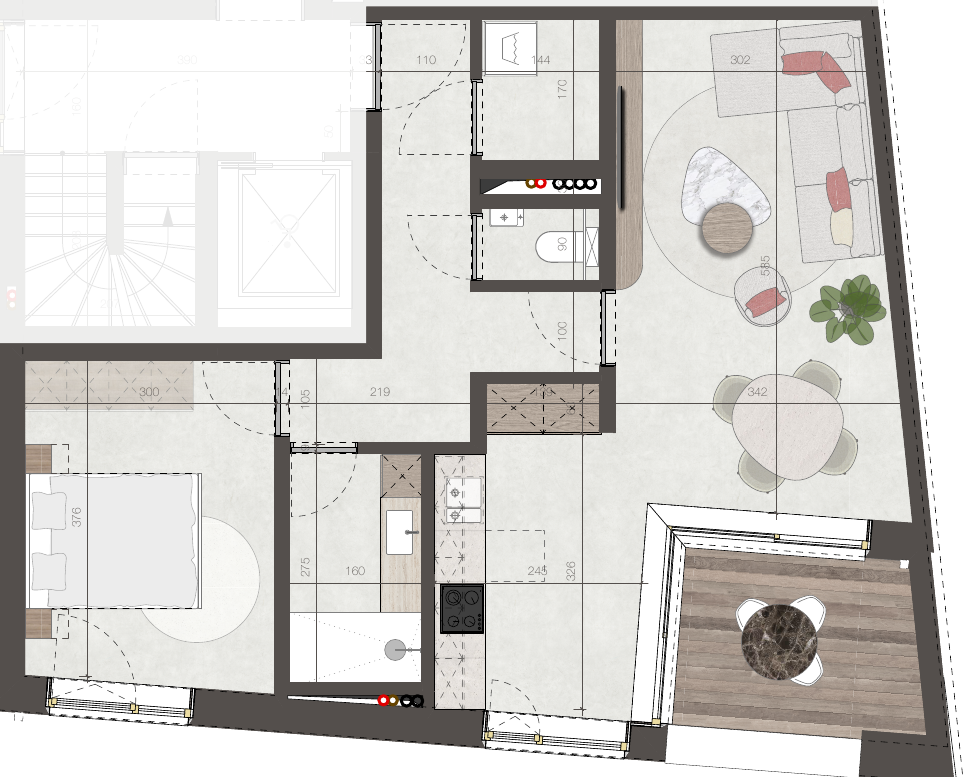 Plattegrond 1 slaapkamer appartement